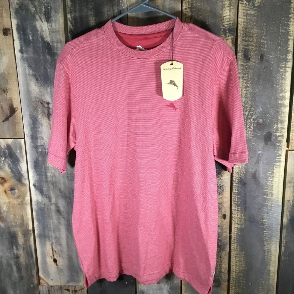 Tommy Bahama reddish pink stripe t-shirt men’s small NWT